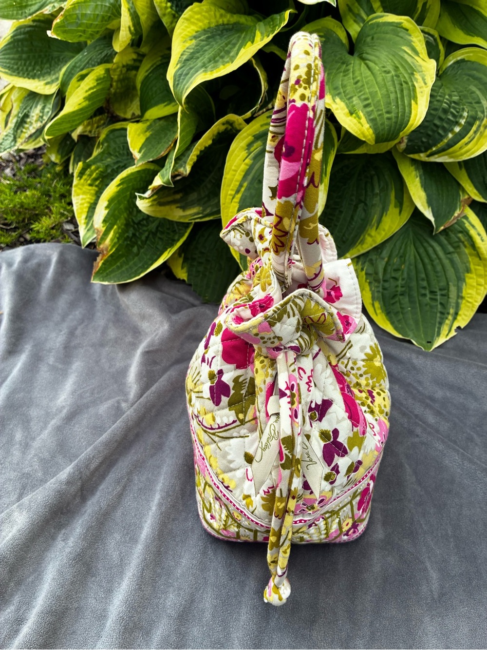 Vera Bradley Pink, Green & White Quilted Floral Drawstring Tote - Picture 9 of 12